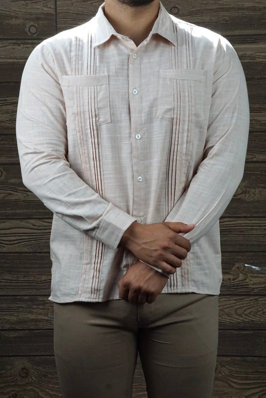 Camisa para caballero Agnor manga larga guayabera (HAgCL8) Beige 305/235🟡🔵