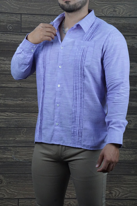 Camisa para caballero Agnor manga larga guayabera (HAgCL8) Lila 305/235🟡🔵