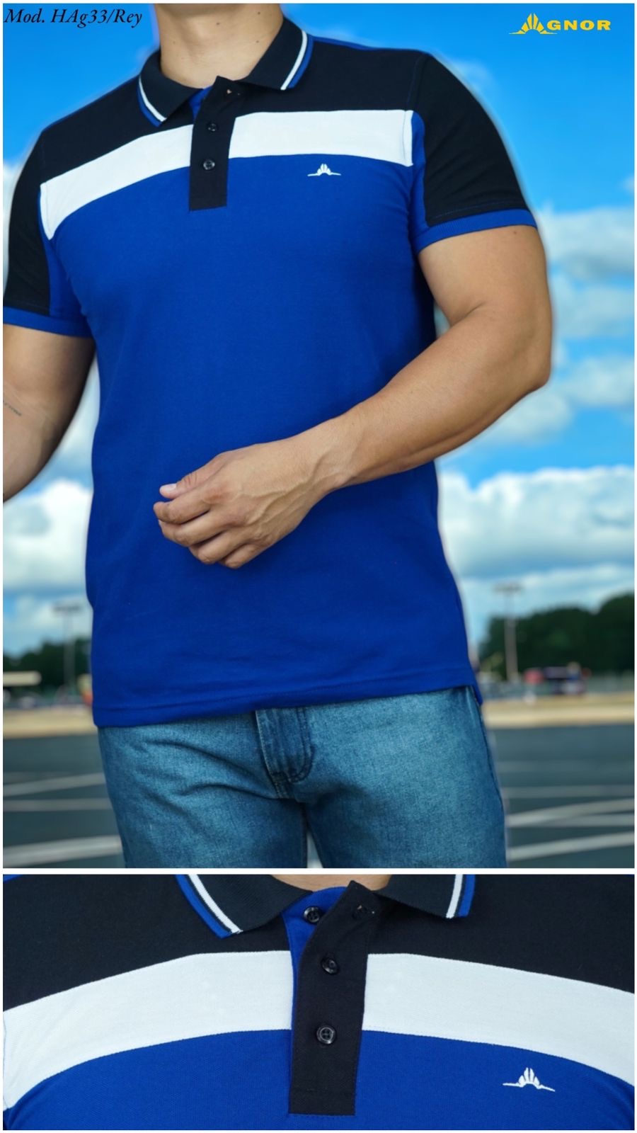 Playera para caballero Agnor cuello polo (HAg33) Rey 250/180 🔵🟡