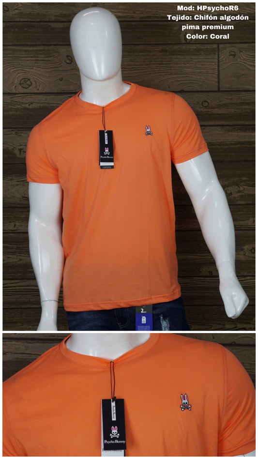 Playera para caballero Psycho Bunny cuello redondo (HPsychoR6) Coral 220/160🔵